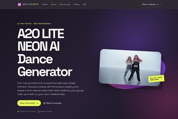 A2O LITE NEON AI Dance Generator screenshot