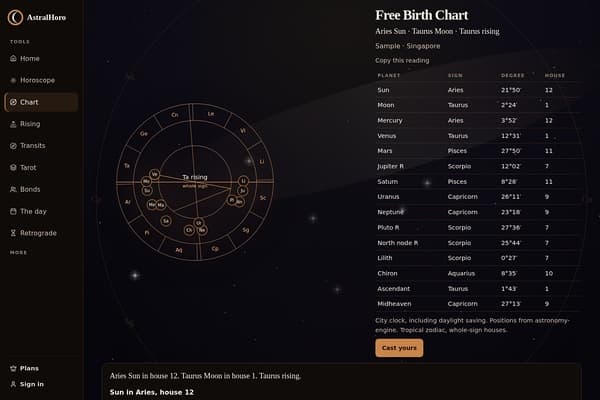 AstralHoro Free Birth Chart screenshot