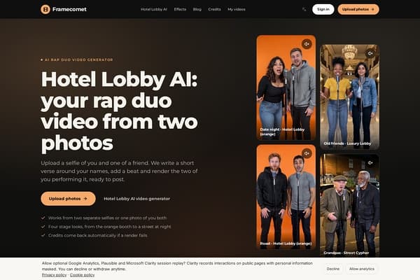 Hotel Lobby AI Rap Duo Video Generator preview