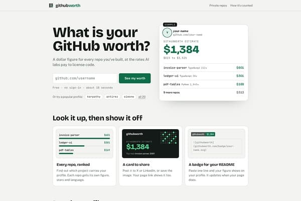 GitHub Worth Calculator screenshot