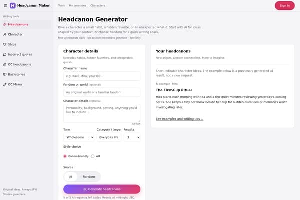 Headcanon Generator screenshot