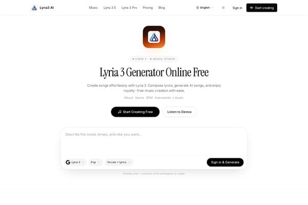 Lyria 3 AI Music Generator screenshot