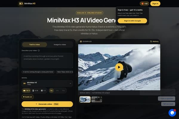 MiniMax H3 AI Video Generator screenshot