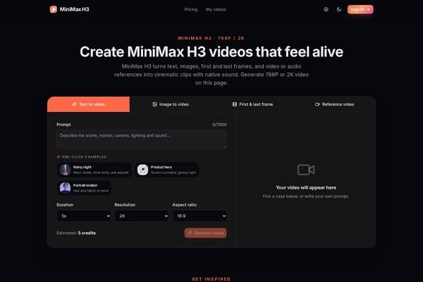 MiniMax H3 Video Generator preview