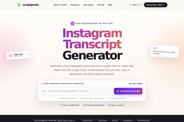 Instagram Transcript Generator screenshot