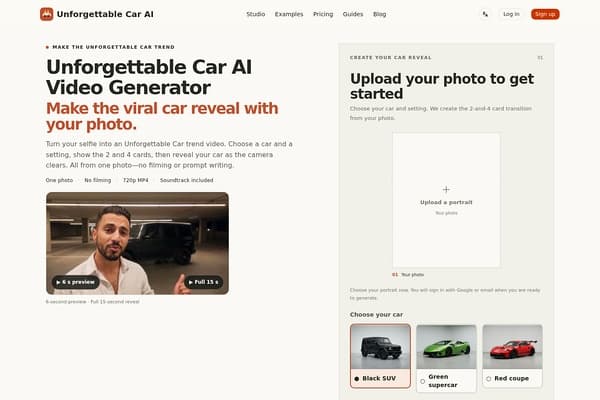 Unforgettable Car AI Video Generator preview