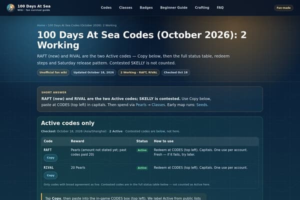 100 Days At Sea Codes preview