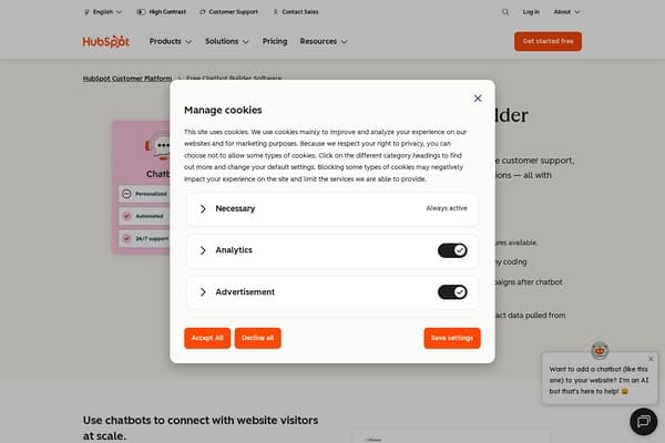 HubSpot Chatbot preview