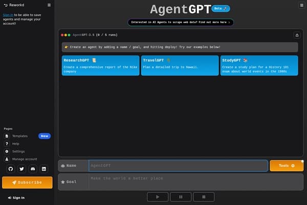 AgentGPT screenshot