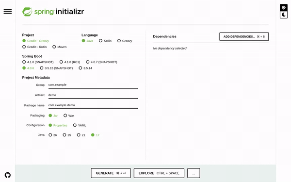 Spring Boot Initializr preview